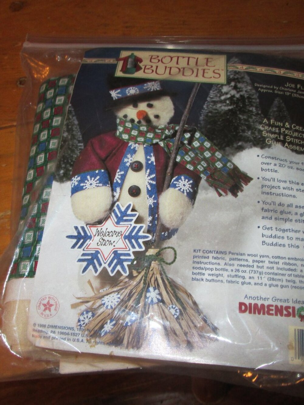 Bottle Buddies snowman for crafting on bottle Dimensions